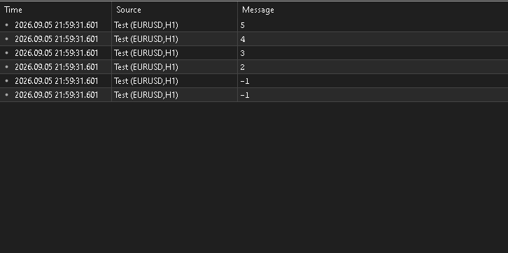 Output in the MT5 log
