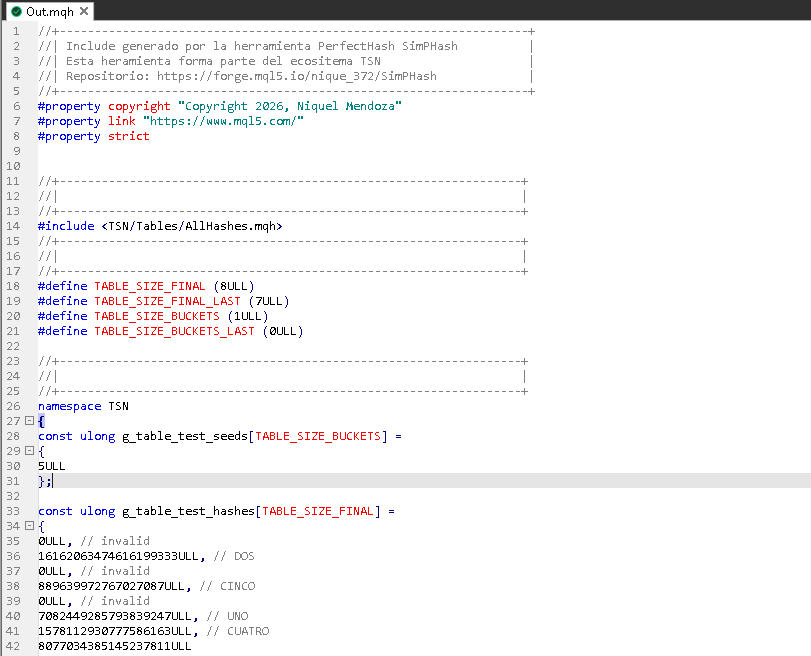 Generated .mqh tables